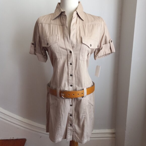 VELOCITY TAN COTTON SAFARI STYLE DRESS NWT M - Picture 1 of 10
